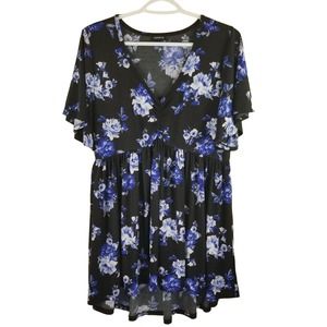 Torrid Black Blue Floral V-Neck Women's Blouse Size 0/L